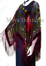 Tye Dye Poncho Shawl Top Silk Burnout Velvet Burgundy Multi Maya Matazaro