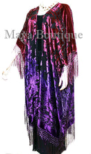 Violet Magenta Wearable Art Kimono Caftan Fringe Jacket Burnout Velvet Hand Dyed