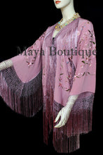Embroidered Silk Fringe Jacket Kimono Strawberry Ice Multi Birds Flower Maya