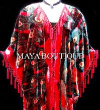 Silk Velvet Kimono Opera Coat Duster Beaded Red Multi Peacock Maya Matazaro