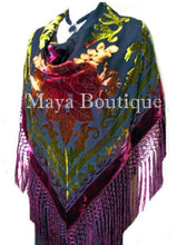 Maya Matazaro Tye Dye Burgundy Silk Burnout Velvet Piano Shawl Wrap Scarf