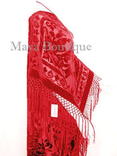 Scarlet Red Silk Burnout Velvet Caftan Dress Duster Kimono Fringe Maya Matazaro