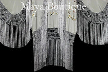 Maya Matazaro Embroidered Silk Fringe Jacket Kimono Silver Gray Birds & Flower