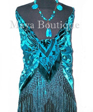 Turquoise Piano Shawl Scarf Fringed Wrap Silk Burnout Velvet Maya Matazaro