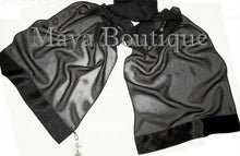 Black Chiffon Silk Scarf Wrap Sash Satin Border Maya Matazaro