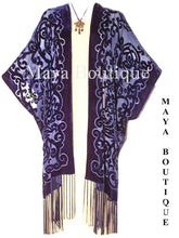 Maya Matazaro Caftan Kimono Burnout Velvet Art Nouveau Dark Blue Elegant!