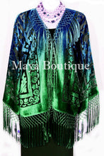 Maya Matazaro Art to Wear Burnout Velvet Kimono Jacket Hand Dyed Green Blue