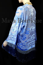 Wearable Art Blue Ombre Velvet Kimono Jacket Hand Dyed Short Maya Matazaro
