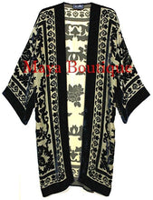 Kimono Jacket Silk Burnout Velvet Long Beige & Black No Fringe Maya Matazaro