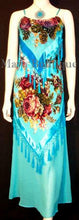 Dress Gown Turquoise Silk Burnout Velvet Beaded Victorian Roses Maya Matazaro M