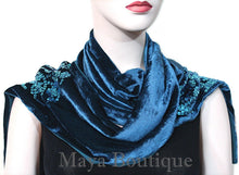 Teal Blue Scarf Sequin Velvet & Georgette Double Sided Maya Matazaro