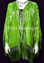 Fringe Jacket Short Kimono Duster Silk Burnout Velvet Lime Maya Boutique