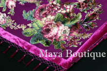 Piano Shawl Scarf Wrap Fuchsia Victorian Rose Silk Burnout Velvet Beaded Fringes