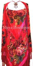 Dress Gown Red Silk Burnout Velvet Beaded Victorian Roses Maya Matazaro L