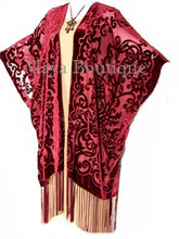 Burnout Velvet Dark Red Caftan Kimono Art Nouveau Made in USA By Maya Matazaro