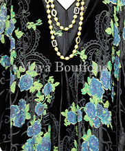 Tea Roses Caftan Kimono Burnout Velvet Black Blue Usa Made Maya Matazaro