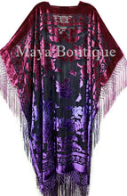 Violet Magenta Wearable Art Kimono Caftan Fringe Jacket Burnout Velvet Hand Dyed