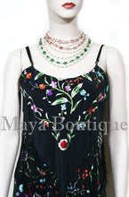 Dress Gown Silk Embroidered Flapper Style Black Multi Maya Matazaro L