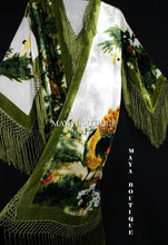 Kimono Duster Fringe Jacket Silk Solid Velvet Peacock Ivory Multi Maya Matazaro