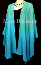 Hand Dyed Maya Matazaro Silk Chiffon Cape Ruana Caftan Wrap Aqua Blue Ombre