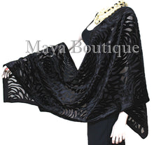 Black Camellia Shawl Wrap Scarf Burnout Velvet Maya Matazaro Elegant!