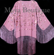Embroidered Silk Fringe Jacket Kimono Strawberry Ice Multi Birds Flower Maya