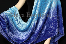 Maya Matazaro Hand Dyed Turquoise Blue Camellia Shawl Wrap Scarf Burnout Velvet