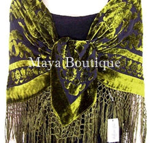 Piano Shawl Wrap Scarf Silk Burnout Velvet Olive Green Dark Gray Maya Matazaro