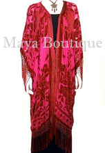 Scarlet Red Kimono Opera Coat Caftan Duster Silk Burnout Velvet Maya Clothing