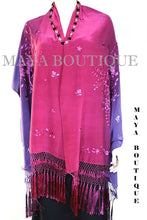 Embroidered Silk Wrap Shawl Scarf Hand Dyed Magenta Purple Maya Matazaro