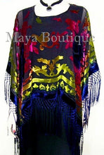 Tye Dye Poncho Shawl Fringe Top Burnout Velvet Blue Pink Multi Maya Matazaro