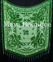 Green Piano Shawl Scarf Wrap All Beaded Silk Burnout Velvet Maya Matazaro