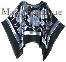 Maya Matazaro Layered Poncho Top Silk Burnout Velvet & Chiffon Silver Black USA