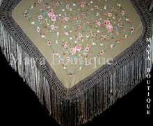 Flamenco Embroidered Silk Piano Shawl Wrap Wheat Floral 84" Maya Matazaro
