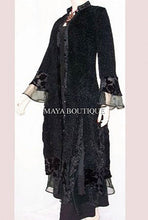 Stunning Dress Coat Crinkle Silk Velvet & Organza Ruffle Black S/M