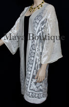 Ivory Long Kimono Jacket Burnout Velvet No Fringe Maya Matazaro
