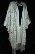 White Embroidered Silk Kimono Caftan Duster Coat Plus Size Maya Matazaro