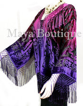 Art to Wear Burnout Velvet Kimono Jacket Hand Dyed Violet Magenta Maya Matazaro