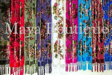 Black Wrap Scarf Shawl Silk Burnout Velvet English Rose Beaded Maya Matazaro