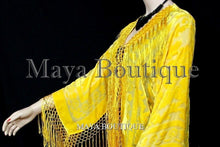 Maya Matazaro Canary Yellow Fringe Jacket Kimono Silk Burnout Velvet USA Made