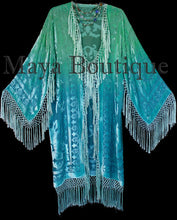 Jade Turquoise Burnout Velvet Kimono Jacket Hand Dyed Maya Matazaro Made in USA
