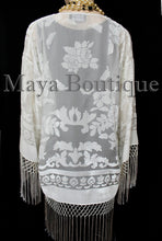 Maya Matazaro Ivory Fringes Jacket Kimono Short Coat Silk Burnout Velvet
