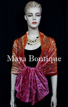 Maya Matazaro Hand Dyed Magenta Orange Camellia Shawl Wrap Scarf Burnout Velvet
