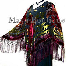 Tye Dye Poncho Shawl Top Silk Burnout Velvet Burgundy Multi Maya Matazaro