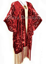 Burnout Velvet Dark Red Caftan Kimono Art Nouveau Made in USA By Maya Matazaro