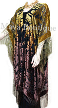 Gold & Brown Wearable Art Kimono Caftan Fringe Jacket Burnout Velvet Hand Dyed