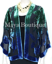 Silk Velvet Jacket Short Kimono No Fringe Hand Dyed Green Blue Maya Matazaro