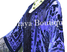 Royal Blue Short Flapper Fringe Jacket Kimono Silk Burnout Velvet Maya Jacket