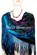 MAYA MATAZARO Burnout Velvet Piano Shawl Wrap Scarf Tye Dye Navy