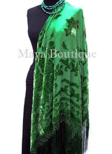 Silk Burnout Velvet Piano Shawl Wrap Hand Dyed Apple Green Maya Boutique